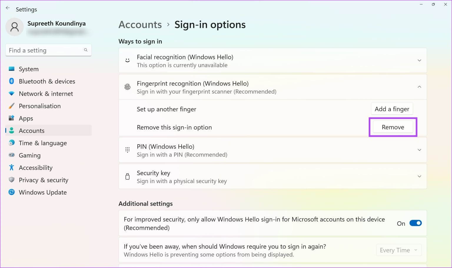 Click-on-Remove-2-1536x912-1 11 إصلاح لعدم توفر أو عدم عمل خيار Windows Hello Fingerprint