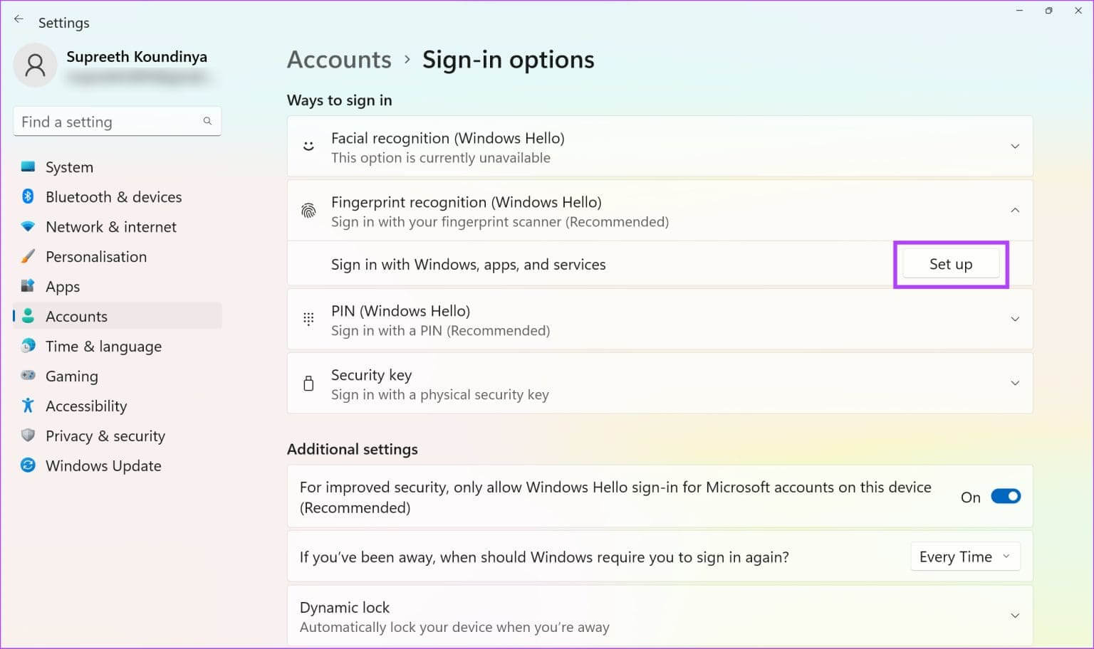 Click-on-Set-Up-1536x912-1 11 إصلاح لعدم توفر أو عدم عمل خيار Windows Hello Fingerprint