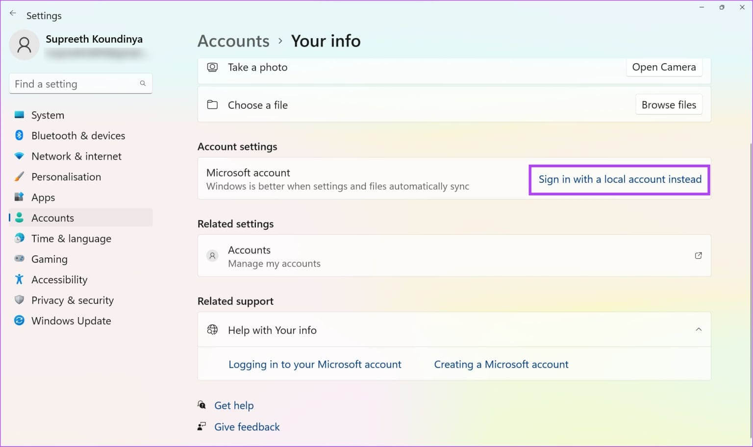 Click-on-Sign-In-With-a-Local-Account-Instead-1536x912-1 11 إصلاح لعدم توفر أو عدم عمل خيار Windows Hello Fingerprint