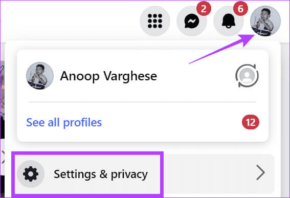 Click-profile-and-choose-Settings-and-privacy كيفية إلغاء ربط Instagram من Facebook