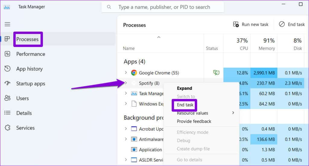 Close-Spotify-Using-Task-Manager-1024x551-1 أفضل 7 إصلاحات لعدم عرض Spotify لنشاط الأصدقاء
