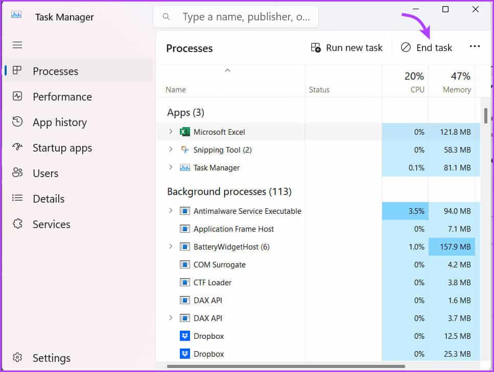 Close-Unnecessary-Background-Apps 9 طرق سهلة لإصلاح عدم استجابة أو بطئ Excel