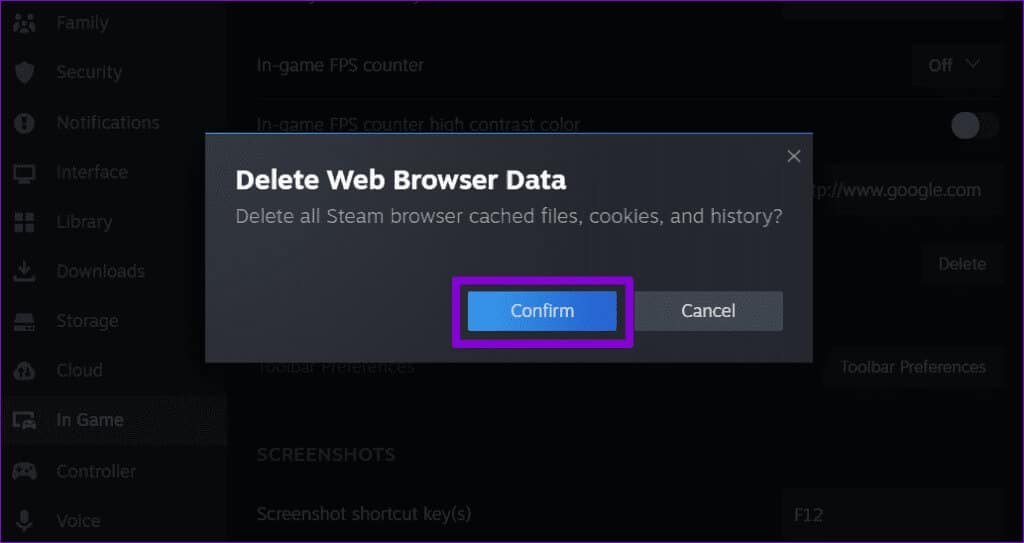 Confirm-Delete-Steam-Browser-Data-1024x543-1 أفضل 8 طرق لإصلاح خطأ فشل تحميل صفحة الويب في Steam على Windows