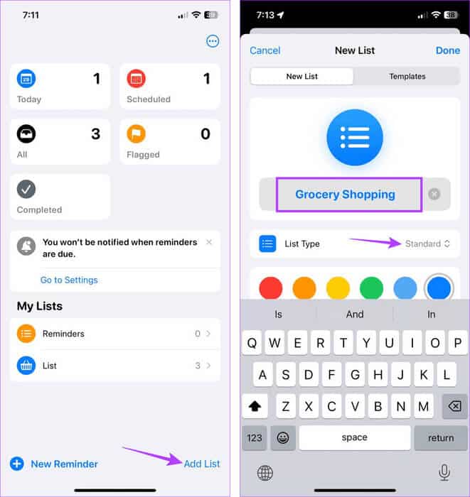 Create-New-list 7 طرق لإصلاح عدم عمل قائمة التسوق (قائمة البقالة) على iPhone
