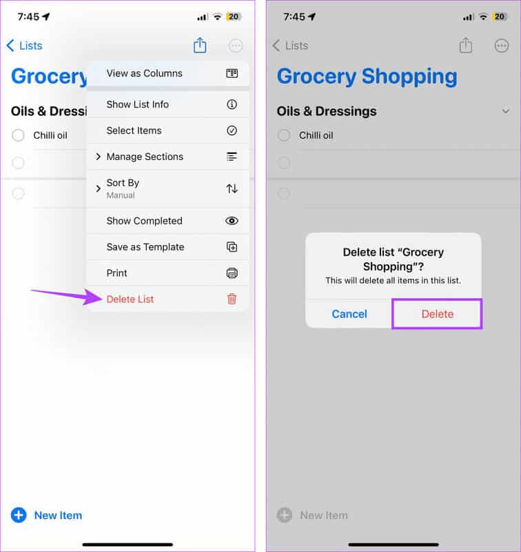 Delete-shopping-list كيفية إنشاء ومشاركة قائمة التسوق على iPhone