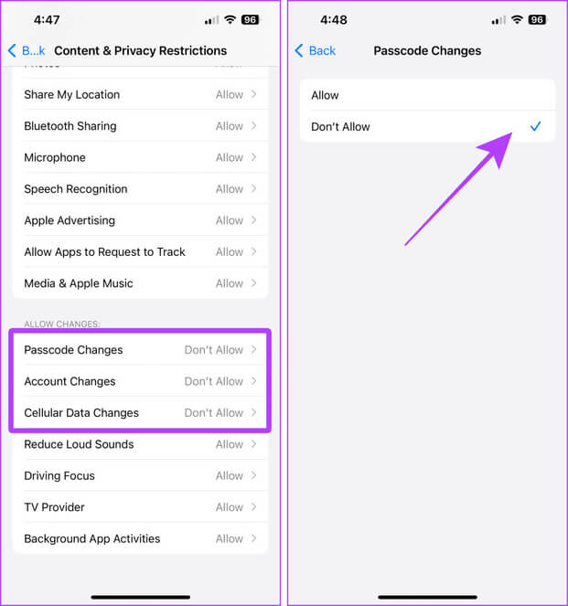 Disable-Account-Changes 5 نصائح نهائية لجعل هاتف iPhone أكثر أمانًا