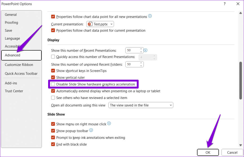 Disable-Hardware-Acceleration-in-PowerPoint-1-1024x658-1 أفضل 8 إصلاحات لعدم عرض PowerPoint للصور على Windows