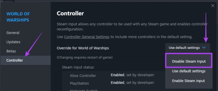 Disable-Steam-input-750x315-1 أفضل 7 إصلاحات لعمل وحدة التحكم في الألعاب مثل الماوس على Windows 11