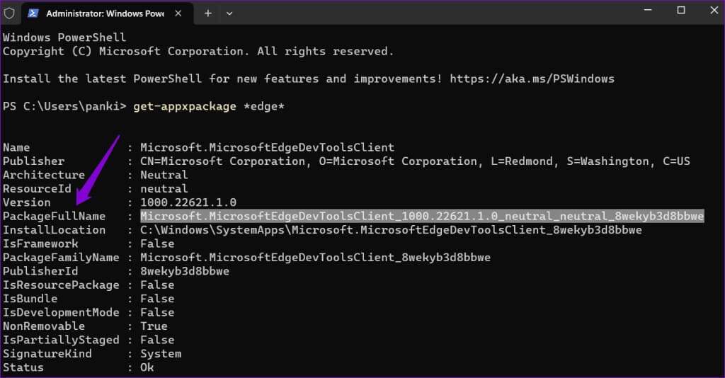 Edge-Package-Name-in-PowerShell-1024x534-1 4 طرق لمنع Internet Explorer من فتح Edge