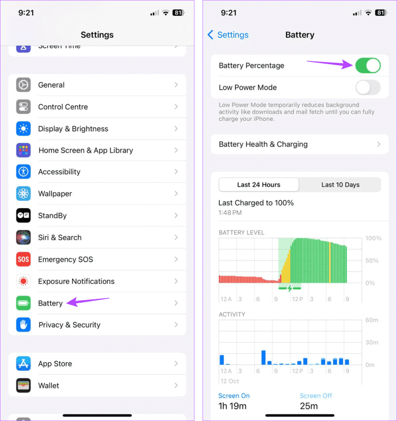 Enable-battery-percentage 9 طرق لإصلاح اختفاء الخلفية على iPhone