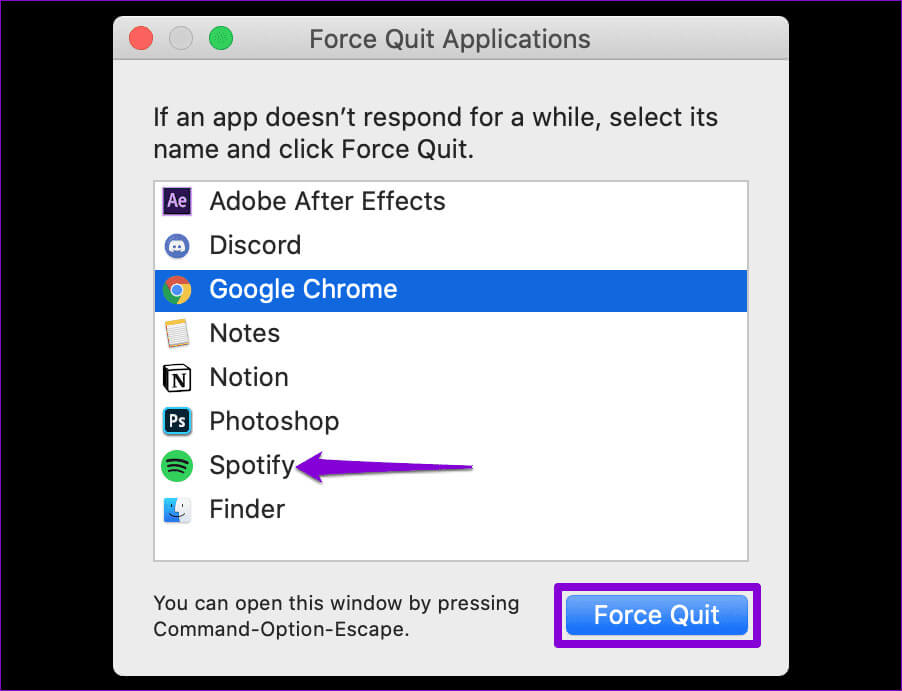Force-Quit-Spotify-on-Mac-2 أفضل 7 إصلاحات لعدم عرض Spotify لنشاط الأصدقاء