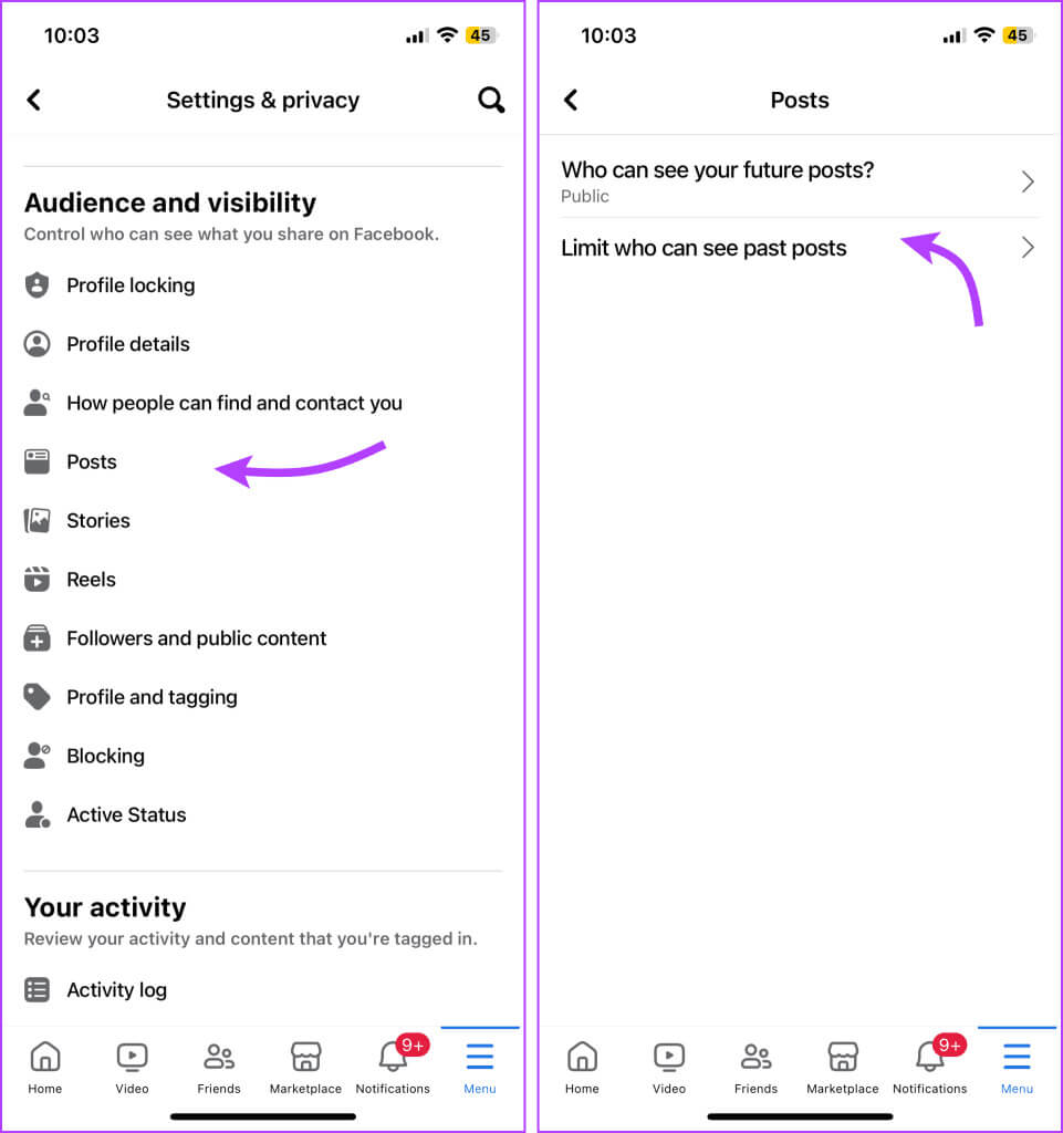 Limit-Past-Posts-on-Facebook-from-mobile-app-2-961x1024-1 كيفية إخفاء جميع المنشورات على Facebook عن الجمهور أو الأصدقاء