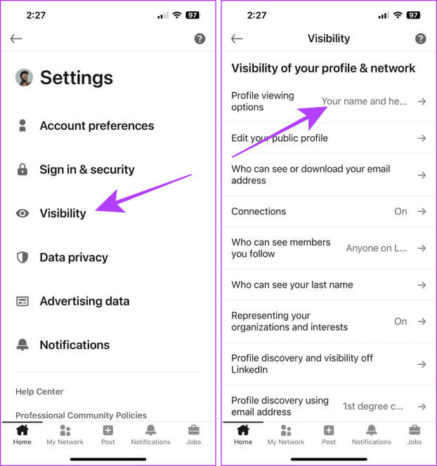 LinkedIn-Visibility-Settings-on-Mobile طريقتان لعرض الملفات الشخصية على LinkedIn بشكل مجهول أو بدون حساب
