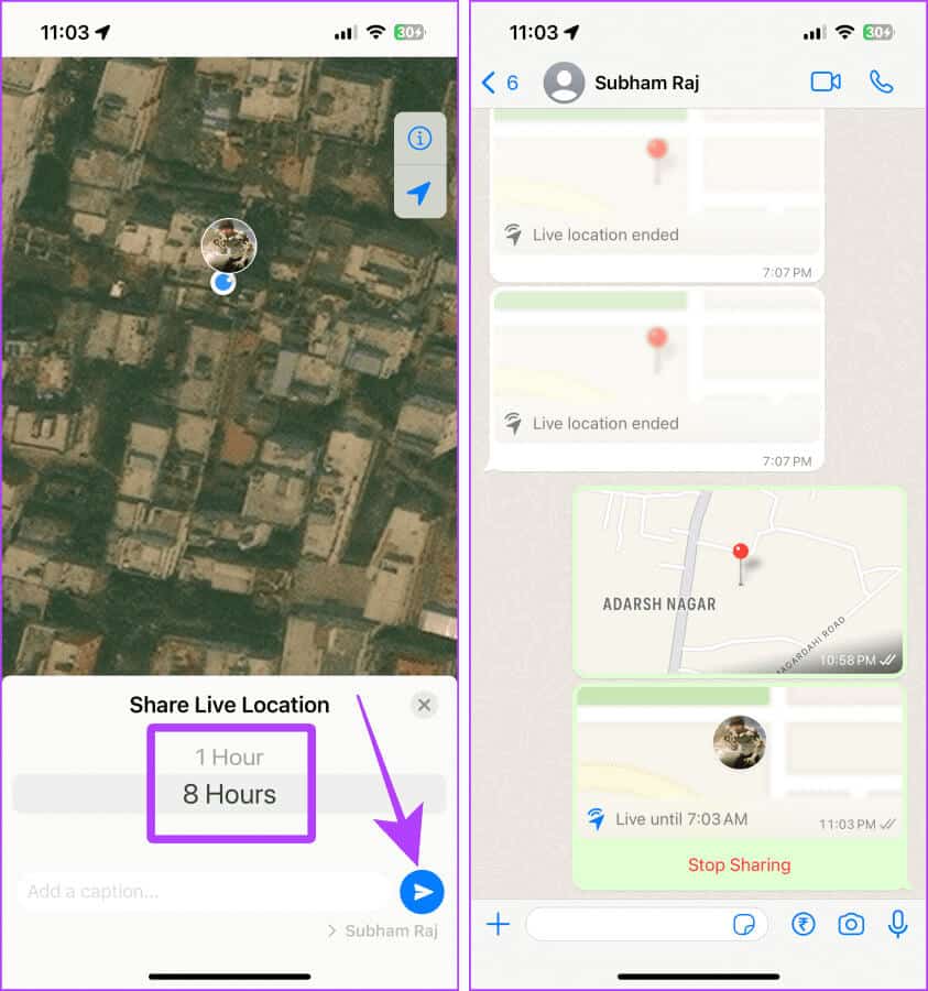 Live-Location-Shared-on-WhatsApp 5 طرق لمشاركة الموقع من iPhone إلى Android والعكس