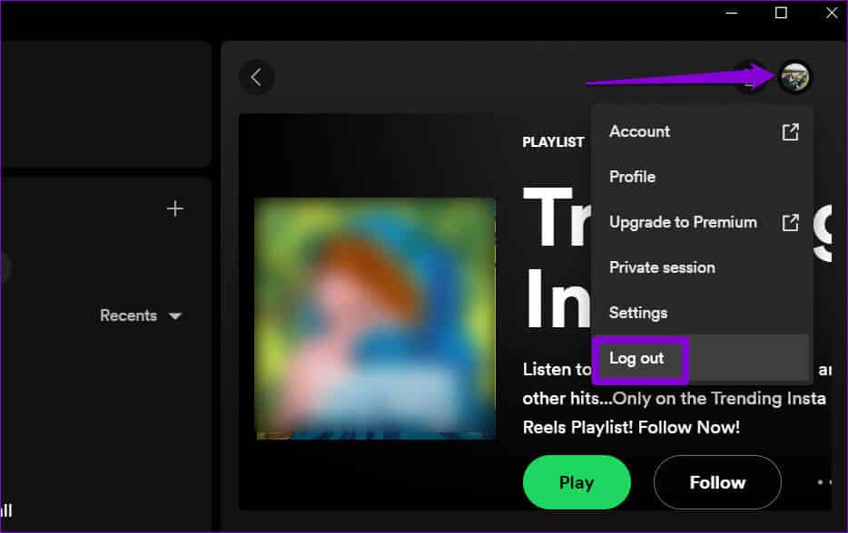Log-Out-of-Spotify-on-Desktop أفضل 7 إصلاحات لعدم عرض Spotify لنشاط الأصدقاء
