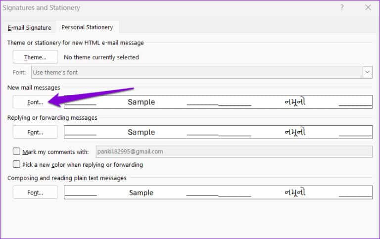 Modify-Font-for-Emails-in-Outlook-768x483-1 أفضل 7 طرق لإصلاح عدم عرض Microsoft Outlook لمحتوى البريد الإلكتروني على Windows