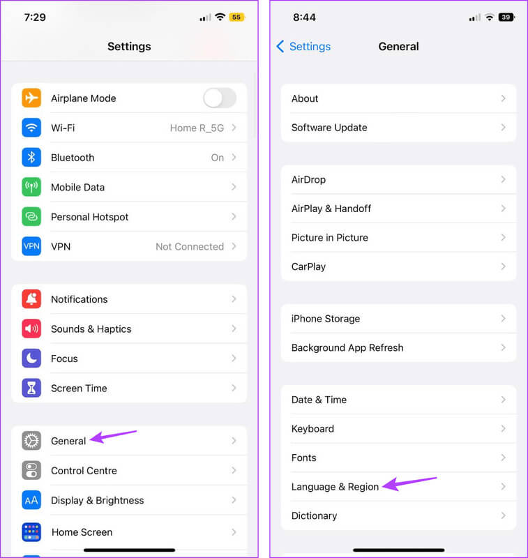 Open-Language-Region-settings 8 إصلاحات لعدم عمل أو اختفاء ملفات GIF على iPhone