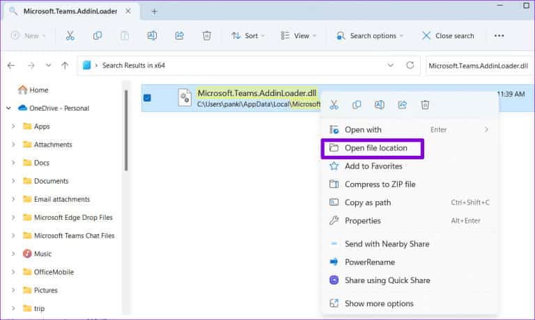 Open-Location-of-Microsoft-Teams-Add-in-DLL-File-768x460-1 أفضل 6 طرق لإصلاح عدم ظهور الوظيفة الإضافية لاجتماعات Microsoft Teams في Outlook على Windows