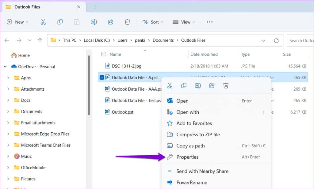 Open-Outlook-Data-Files-Properties-1024x617-1 أفضل 5 طرق لإصلاح خطأ لا يمكن الوصول إلى ملف بيانات Outlook على Windows