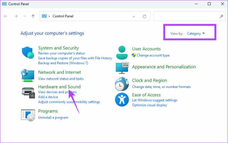 Opening-hardware-and-sound-768x481-1 أفضل 7 إصلاحات لعمل وحدة التحكم في الألعاب مثل الماوس على Windows 11
