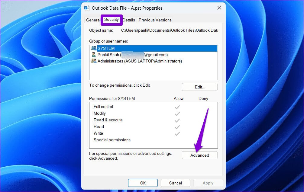 Outlook-Data-Files-Properties أفضل 5 طرق لإصلاح خطأ لا يمكن الوصول إلى ملف بيانات Outlook على Windows