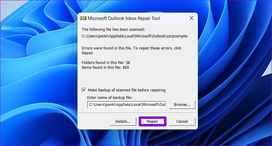 Outlook-Inbox-Repair-Tool أفضل 5 طرق لإصلاح خطأ لا يمكن الوصول إلى ملف بيانات Outlook على Windows