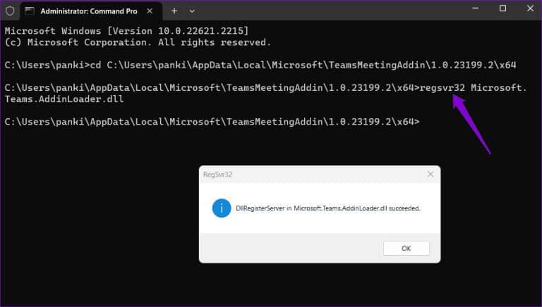 Re-Register-Microsoft-Teams-DLL-File-768x436-1 أفضل 6 طرق لإصلاح عدم ظهور الوظيفة الإضافية لاجتماعات Microsoft Teams في Outlook على Windows