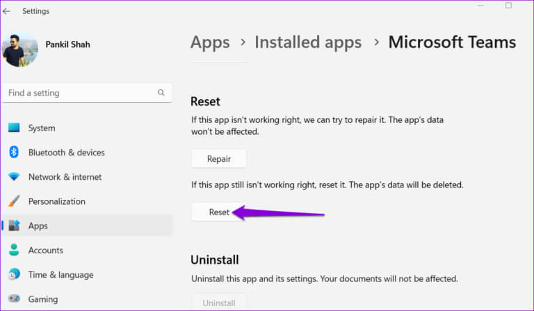 Reset-the-Teams-App-on-Windows-768x448-1 أفضل 6 طرق لإصلاح عدم ظهور الوظيفة الإضافية لاجتماعات Microsoft Teams في Outlook على Windows
