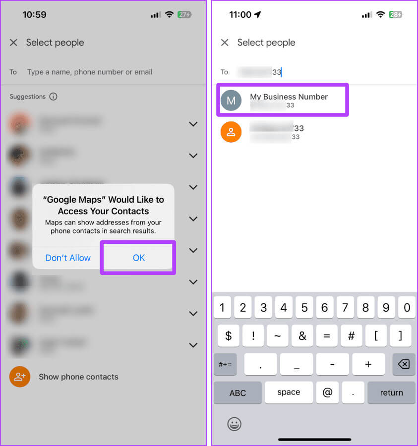Select-Contact-in-Google-Maps 5 طرق لمشاركة الموقع من iPhone إلى Android والعكس