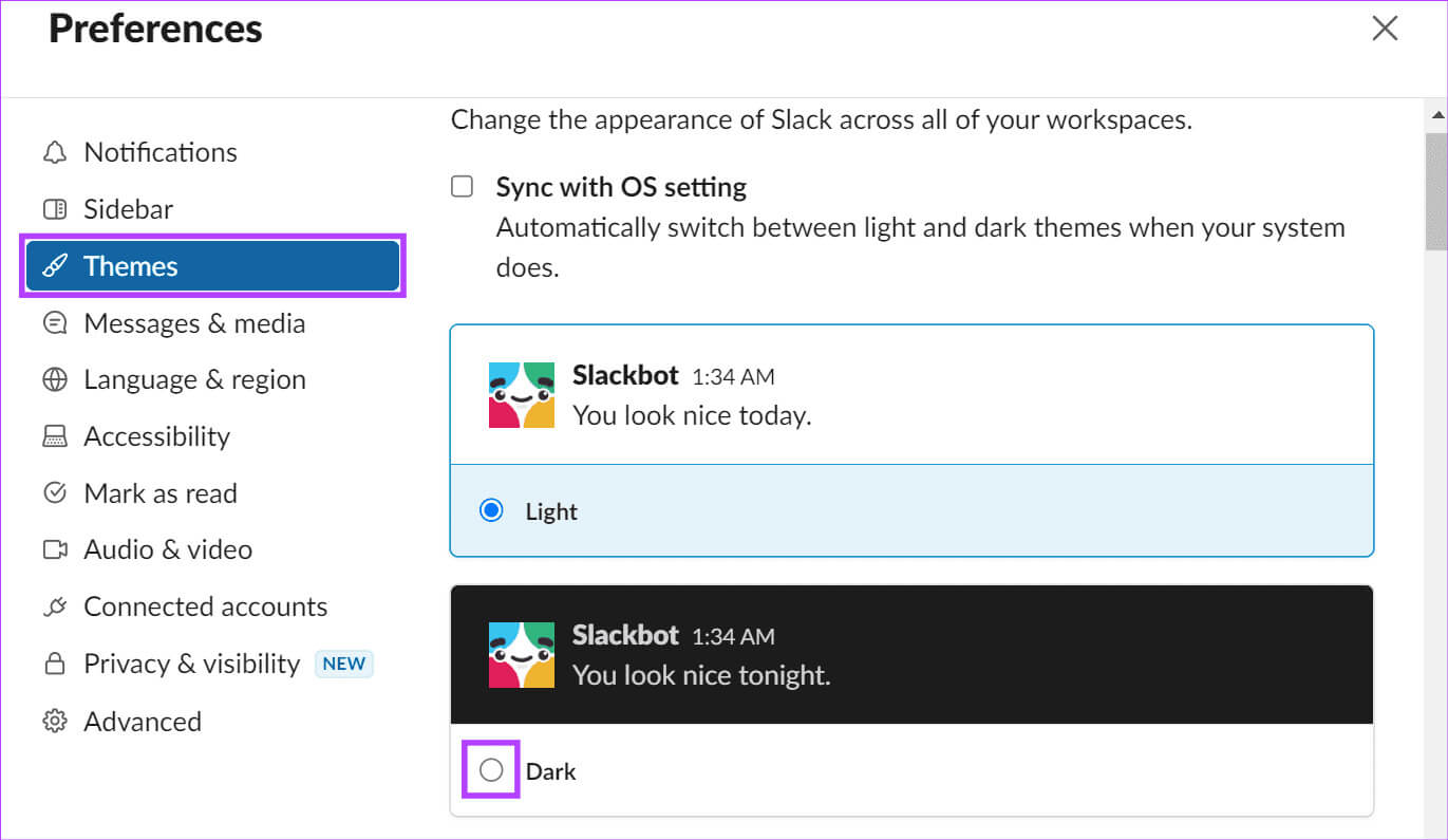Select-Dark كيفية تشغيل Slack Dark Mode على أي جهاز