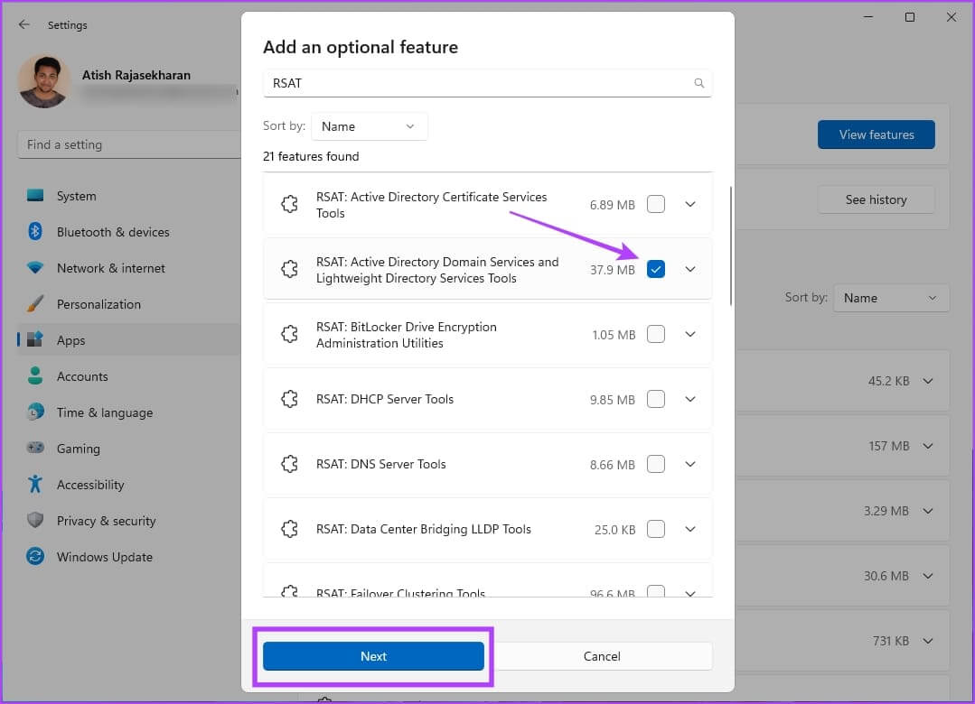 Select-RSAT كيفية تثبيت مستخدمي Active Directory Users and Computers على Windows