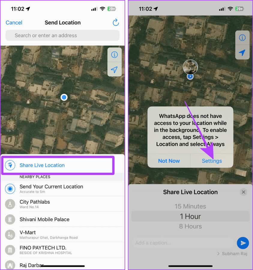 Share-Live-Location-from-iPhone-to-Android-Using-WhatsApp 5 طرق لمشاركة الموقع من iPhone إلى Android والعكس