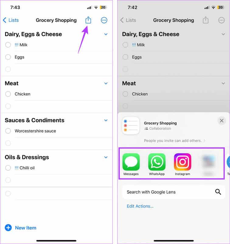 Share-shopping-list كيفية إنشاء ومشاركة قائمة التسوق على iPhone