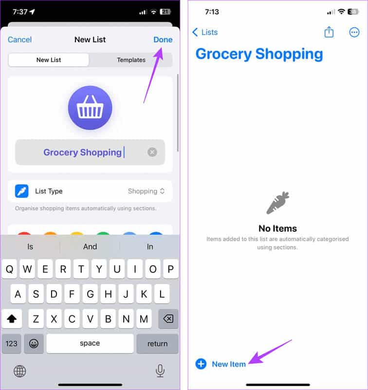 Tap-on-Add-Item كيفية إنشاء ومشاركة قائمة التسوق على iPhone
