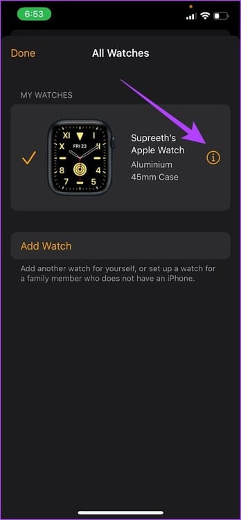 Tap-on-info-icon كيفية تعطيل وقت التوقف على Apple Watch