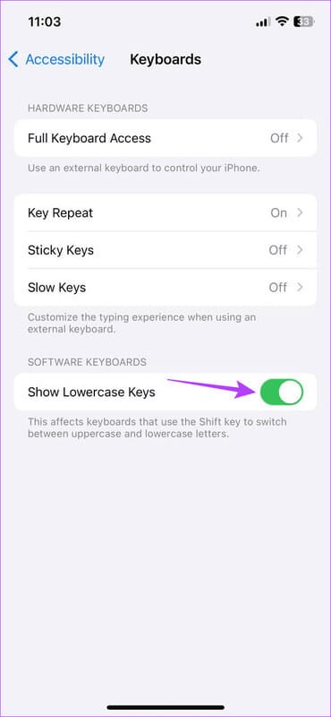 Turn-off-the-toggle كيفية تكبير لوحة المفاتيح على iPhone وiPad