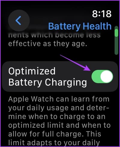 Turn-on-Optimized-Battery-Charging كيفية التحقق من صحة بطارية Apple Watch: كل ما تحتاج إلى معرفته