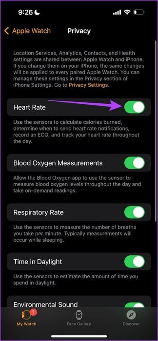 Turn-on-the-toggle-for-Heart-Rate 11 طريقة لإصلاح عدم قراءة Apple Watch لمعدل ضربات القلب