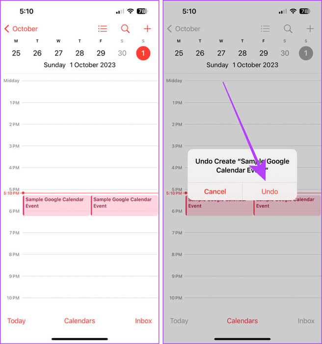 Undo-Adding-Duplicate-Calendar-Event كيفية استخدام ومشاركة Google Calendar على iPhone