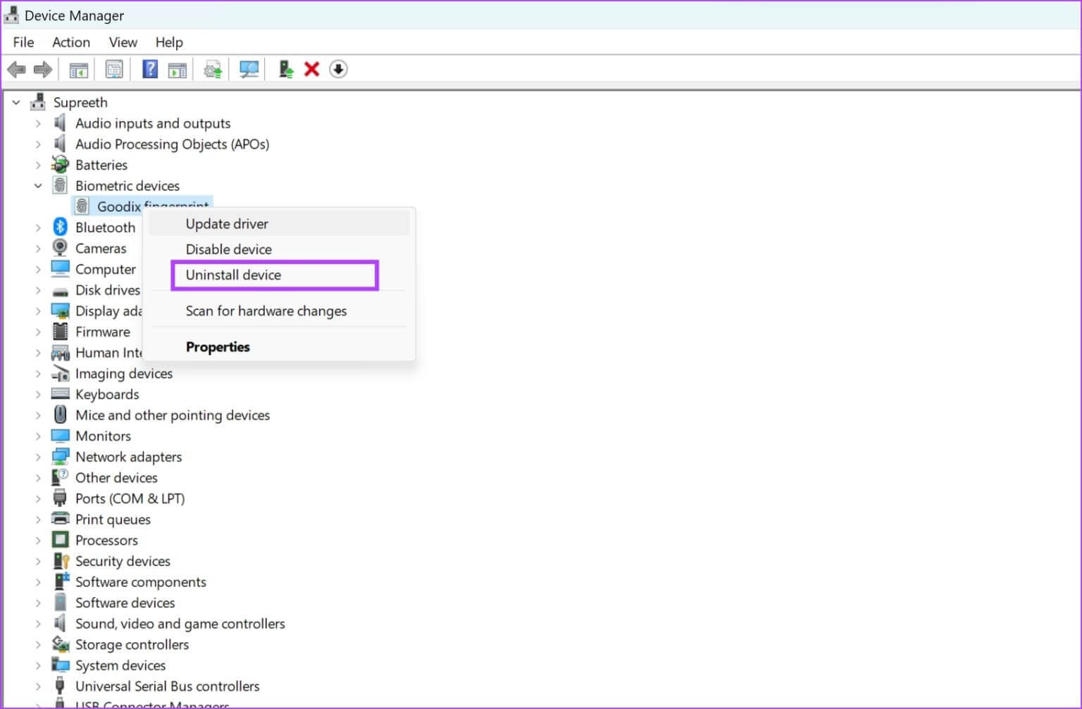 Uninstall-Device-1-1536x1007-1 11 إصلاح لعدم توفر أو عدم عمل خيار Windows Hello Fingerprint