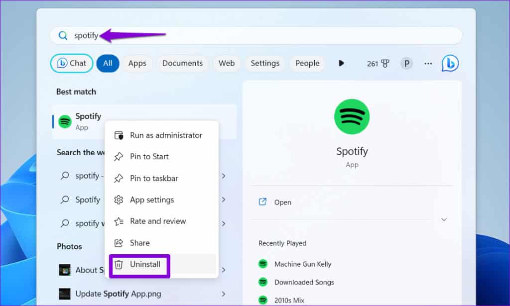 Uninstall-Spotify-on-Windows-1024x615-1 أفضل 7 إصلاحات لعدم عرض Spotify لنشاط الأصدقاء