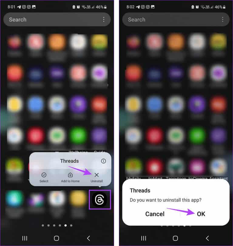 Uninstall-Threads-on-Android-768x813-1 9 طرق لإصلاح عدم عمل او استمرار تعطل تطبيق Threads