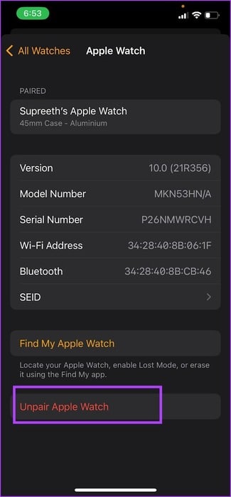 Unpair-Apple-Watch-3 11 طريقة لإصلاح عدم قراءة Apple Watch لمعدل ضربات القلب