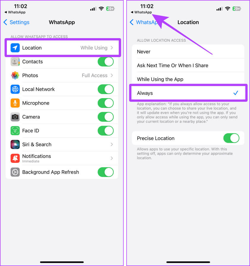 WhatsApp-Settings-iOS 5 طرق لمشاركة الموقع من iPhone إلى Android والعكس