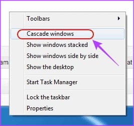 Win7-Cascade-windows-option 6 طرق للحصول على نافذة خارج الشاشة الخلفية على الشاشة على Windows