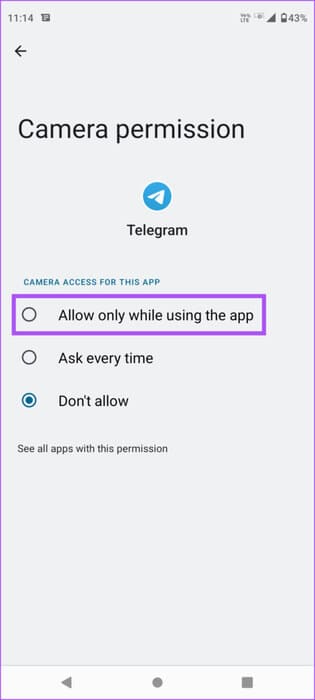 allow-camera-while-using-telegram-android-1-461x1024-1 كيفية إرسال رسائل فيديو على Telegram