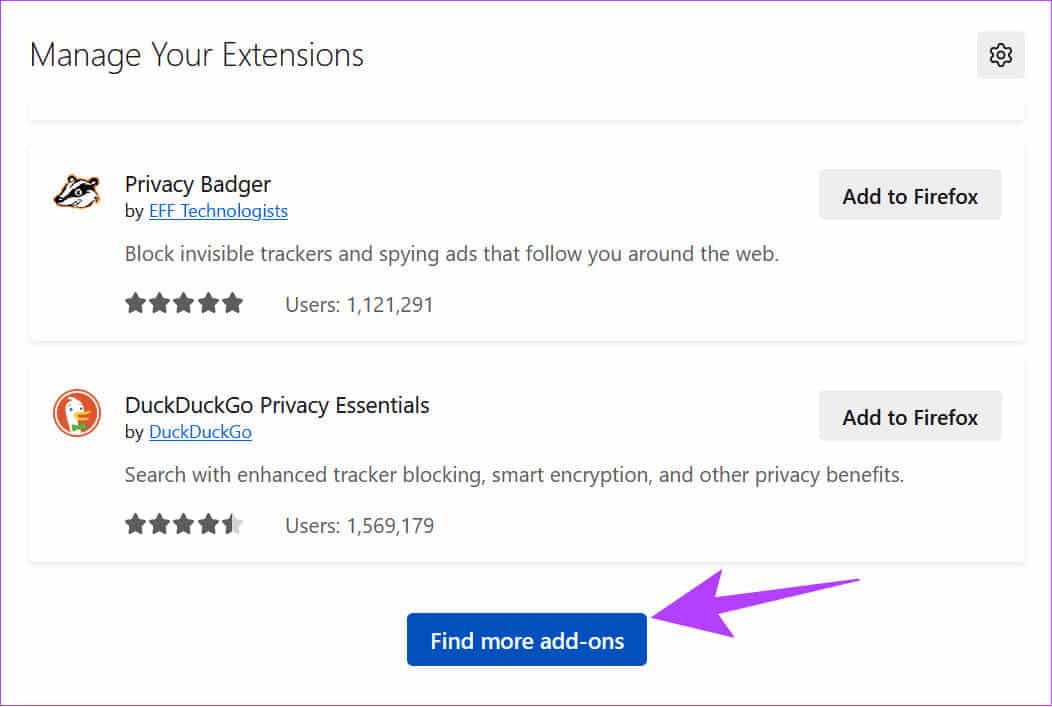 choose-Find-more-addons كيفية إضافة أو إزالة ملحقات Firefox (الإضافات)