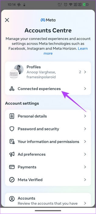 choose-connected-experiences كيفية إلغاء ربط Instagram من Facebook