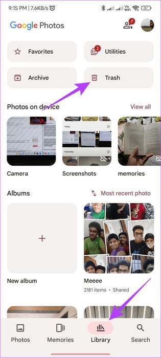 choose-library-and-then-tap-trash 3 طرق لاستعادة Snaps المحذوفة على iPhone وAndroid