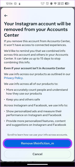 choose-remove-username كيفية إلغاء ربط Instagram من Facebook